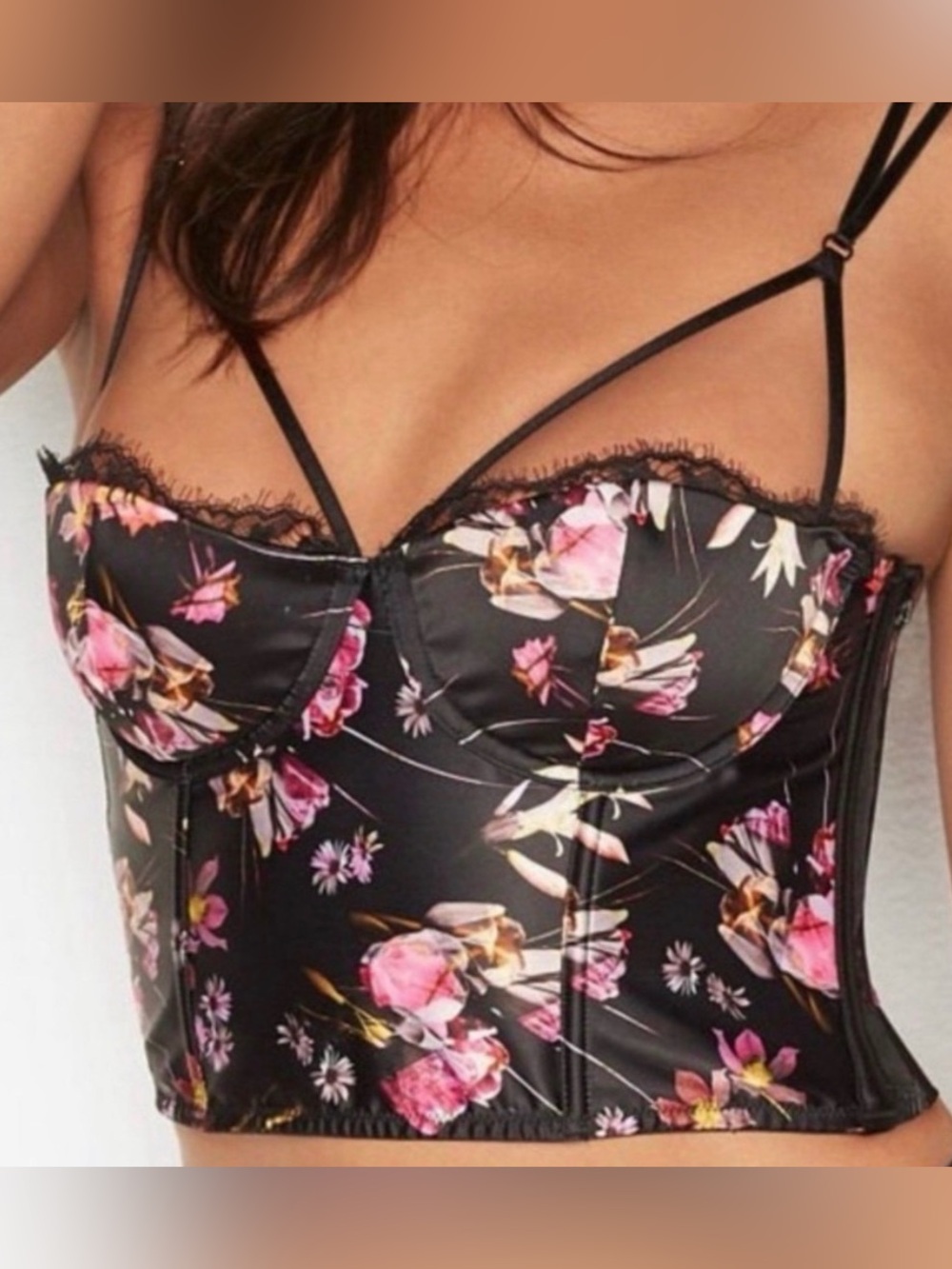 Victoria's Secret Black Floral Bustier Crop Top